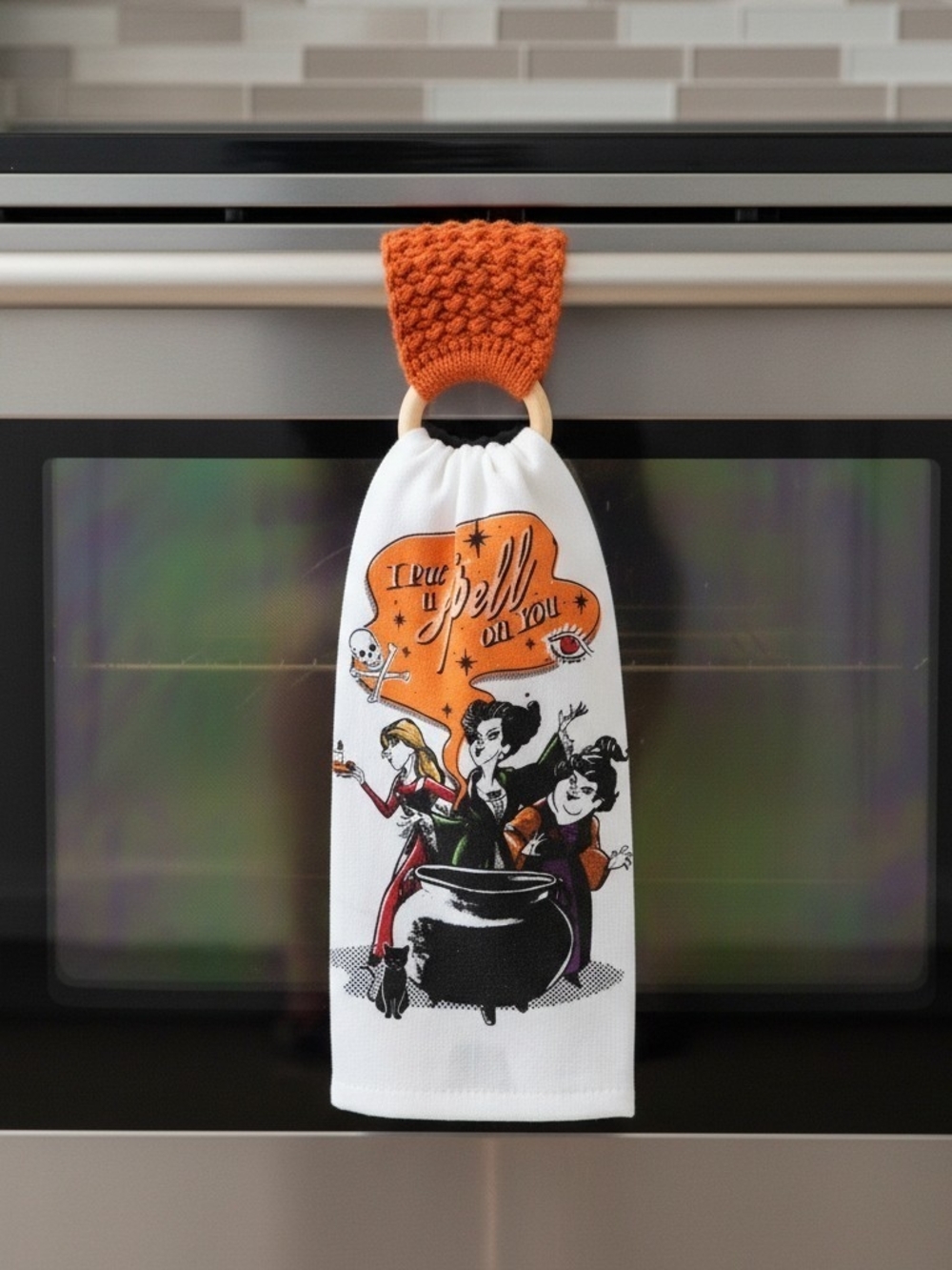 Disney Hocus Pocus Dish Towel & Handmade Crochet Towel Holder NWOT